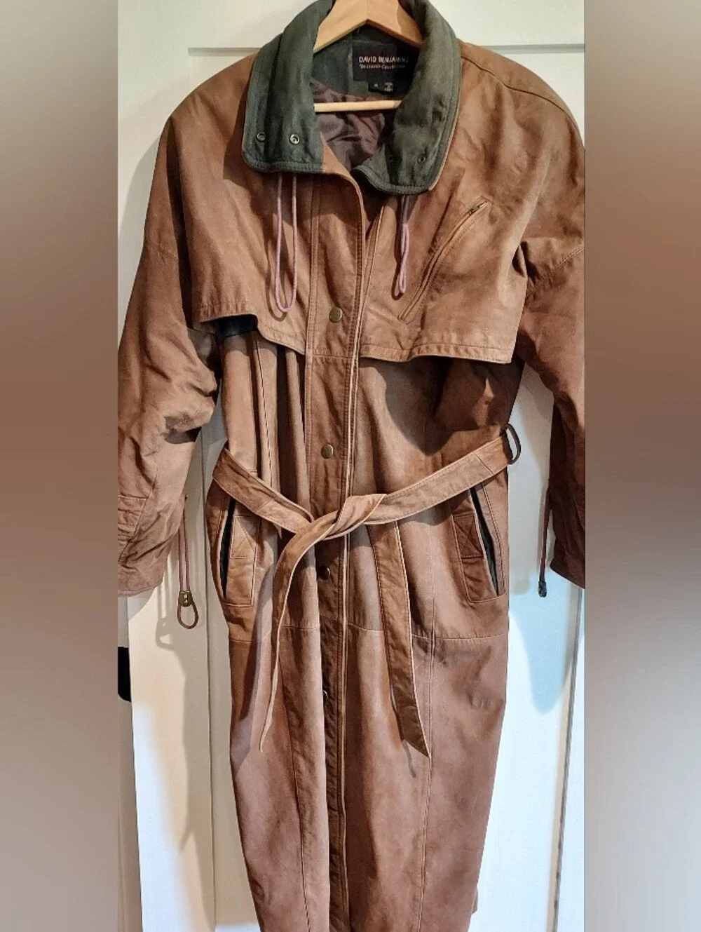 Vintage David Benjamin Designer Collection Brown Suede Oversized Trench Coat - Picture 4 of 15